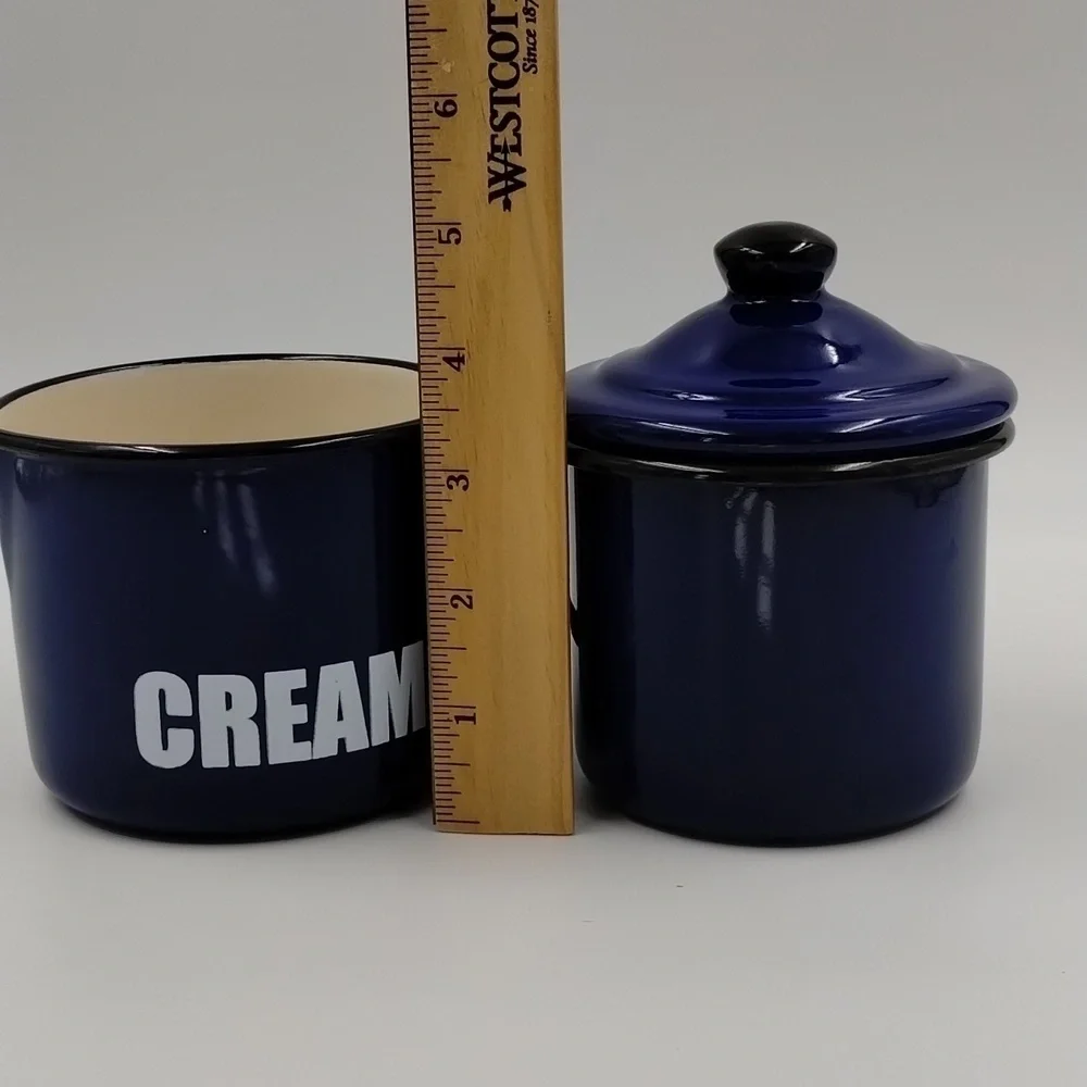Enamel Blue Cream/Coffee Containers Made in Poland by Emailia Olkusz